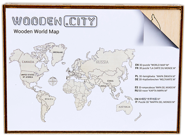  «Дерев'яний 3D-пазл WOODEN.CITY Карта світу М Середня (WDC501)», brand WOODEN.CITY - фото №1