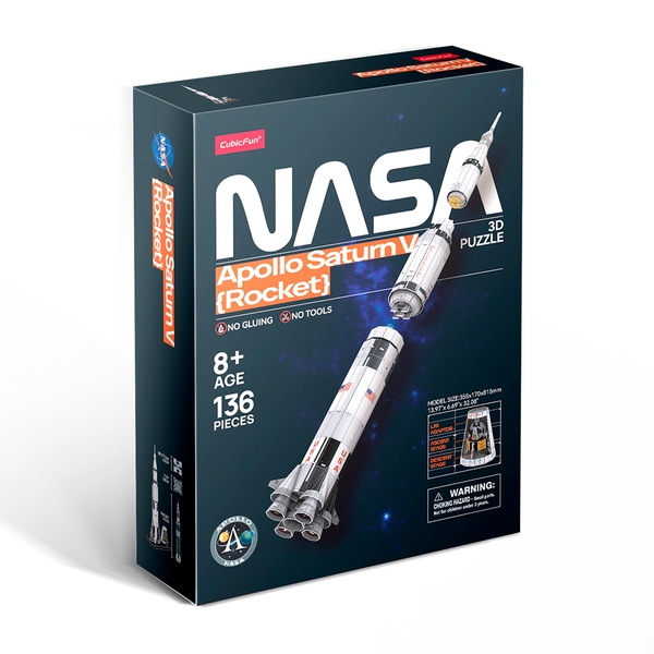 «Тривимірна головоломка-конструктор CubicFun NASA Ракета Аполлон Сатурн-5 136 ел. (DS1059h)», бренда CubicFun - фото №1