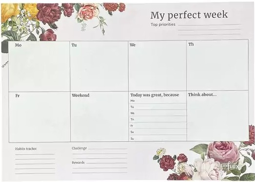  «Тижневик планер My perfect week. LifeFLUX. Троянди. А4 52 аркуші (LFWEEPRO038)», бренда LifeFLUX - фото №1