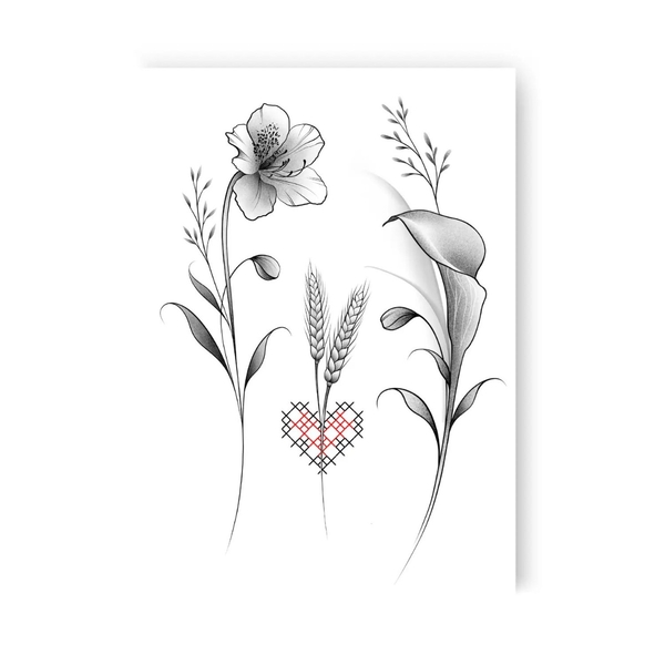 «Тимчасове тату Tattooshka Українські квіти із вишиванкою (LB-143)», бренда Tattooshka - фото №1