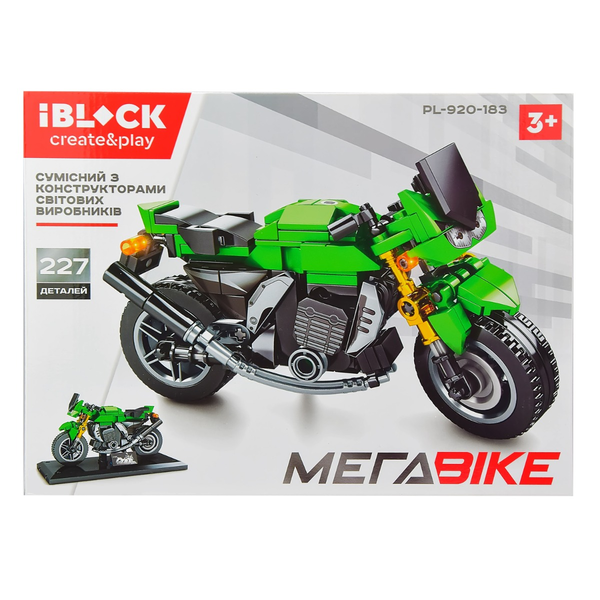  «Конструктор IBLOCK МЕГАВІКЕ мотоцикл 227 деталей (PL-920-183)», бренда IBLOCK - фото №1