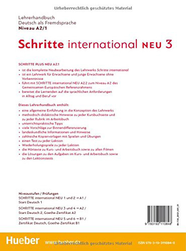 Паперова книга «Schritte International Neu 3. Lehrerhandbuch A2.1», авторів Сюзанна Календер, Петра Клімашик - фото №1