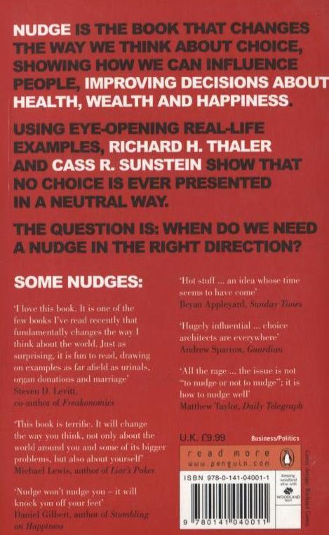 Паперова книга «Nudge: Improving Decisions About Health, Wealth and Happiness», авторів Річард Талер, Кесс Санстейн - фото №1