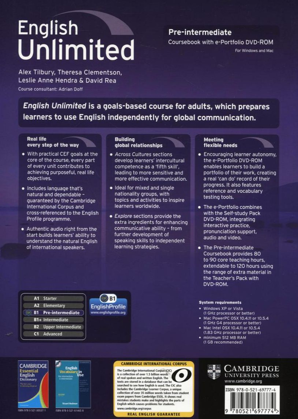 Паперова книга «English Unlimited Pre-intermediate Coursebook (With e-Portfolio DVD-Rom)», авторів Алекс Тілбері, Тереза Клементсон, Леслі Енн Хендра, Девід Річардс - фото №1
