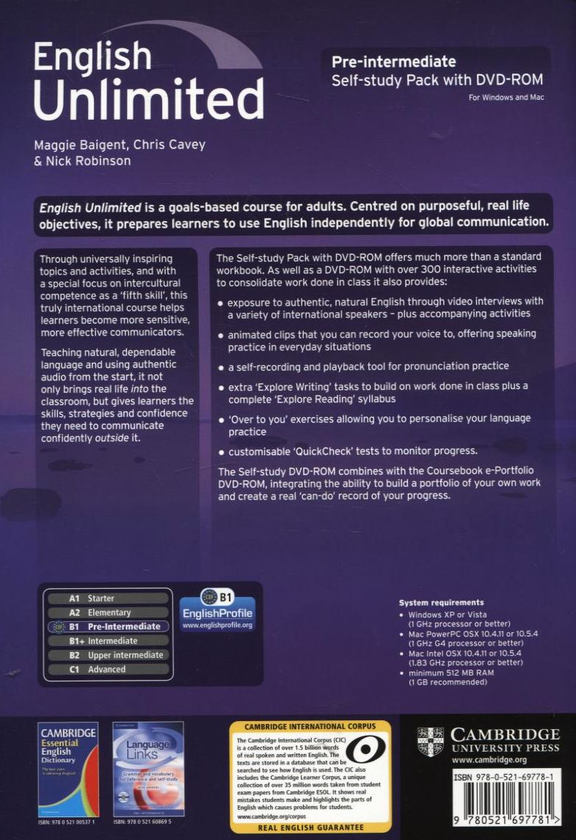 Паперова книга «English Unlimited Pre-intermediate. Self-study Pack (Workbook with DVD-ROM)», авторів Меггі Бейджент, Нік Робінсон, Кріс Кейві - фото №1