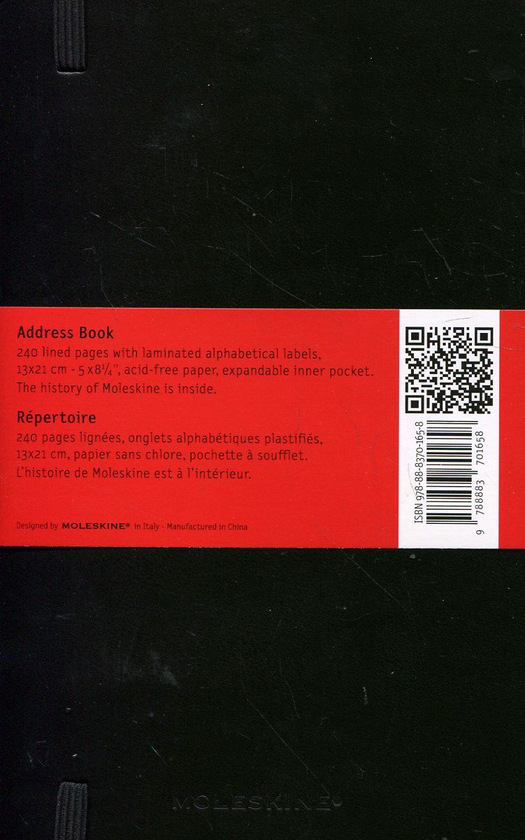 «Записная книжка Moleskine с индексом Черная (QP064F#978-88-8370-165-8)», бренда Moleskine - фото №1