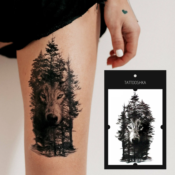  «Тимчасове тату Tattooshka Вовк в тіні лісу (LC-574)», бренда Tattooshka - фото №1