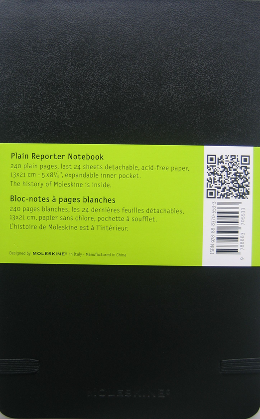  «Записная книжка репортера Moleskine Черная нелинованная (QP518F#978-88-8370-553-3)», бренда Moleskine - фото №1