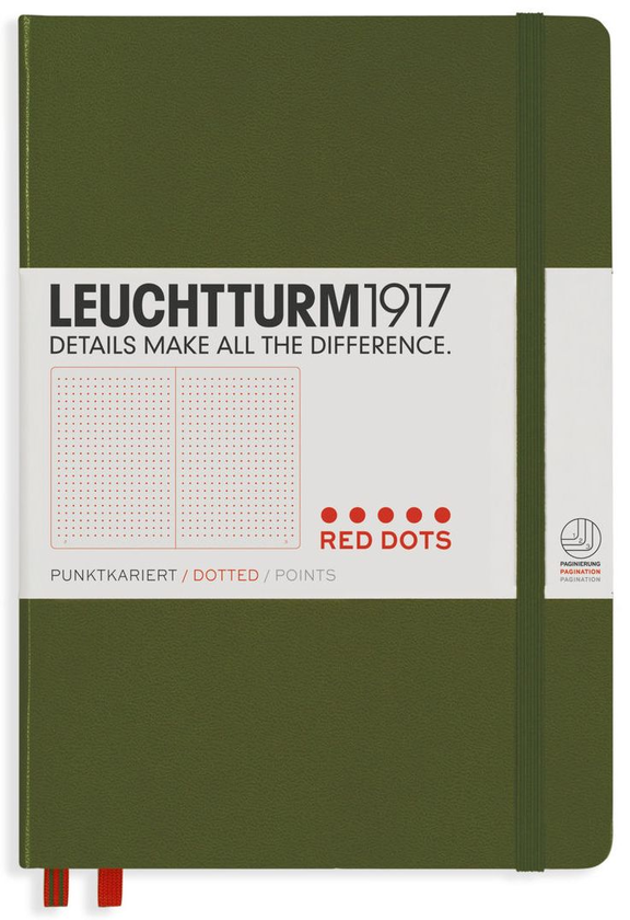  «Блокнот Leuchtturm1917 Medium Red Dots Хаки (357697)», бренда Leuchtturm1917 - фото №1