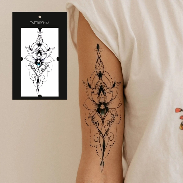 «Тимчасове тату Tattooshka Мандала - лотос (QC-911)», бренда Tattooshka - фото №1