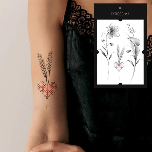 «Тимчасове тату Tattooshka Українські квіти із вишиванкою (LB-143)», бренда Tattooshka - фото №1