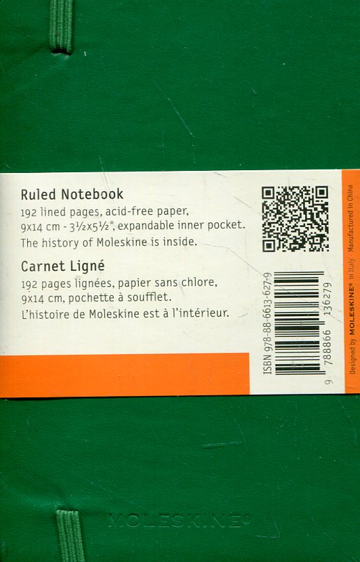  «Карманная записная книжка Moleskine Classic Coloured Зеленая в линию (MM710K1F#978-88-6613-627-9)», бренда Moleskine - фото №1