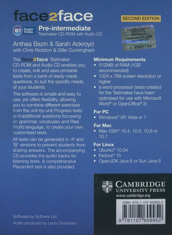 [object Object] «Face2face. Pre-intermediate Testmaker CD-ROM and Audio CD», авторів Антея Базин, Сара Акройд, Кріс Редстон, Джиллі Каннінгем - фото №3 - мініатюра
