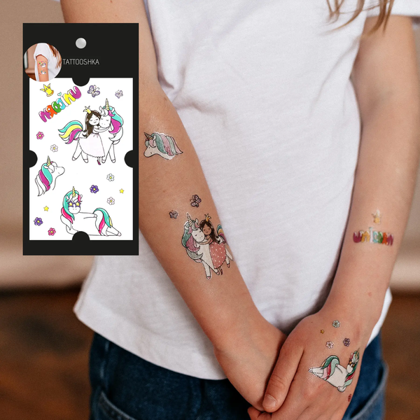  «Тимчасове тату Tattooshka Обійми з єдинорогом (EC-664)», бренда Tattooshka - фото №1