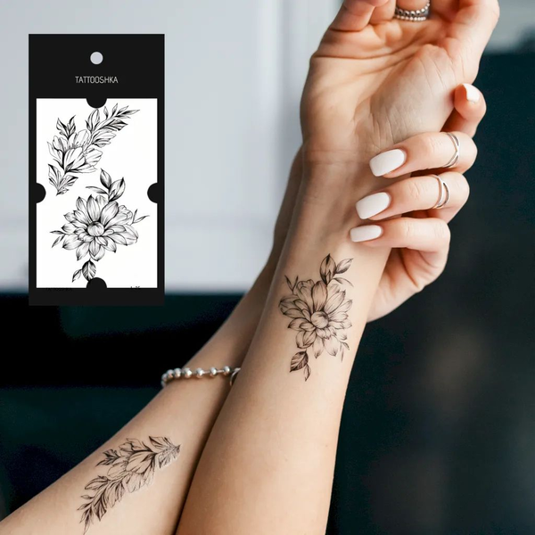 «Тимчасове тату Tattooshka Квіти з гілочкою (L-25)», бренда Tattooshka - фото №1
