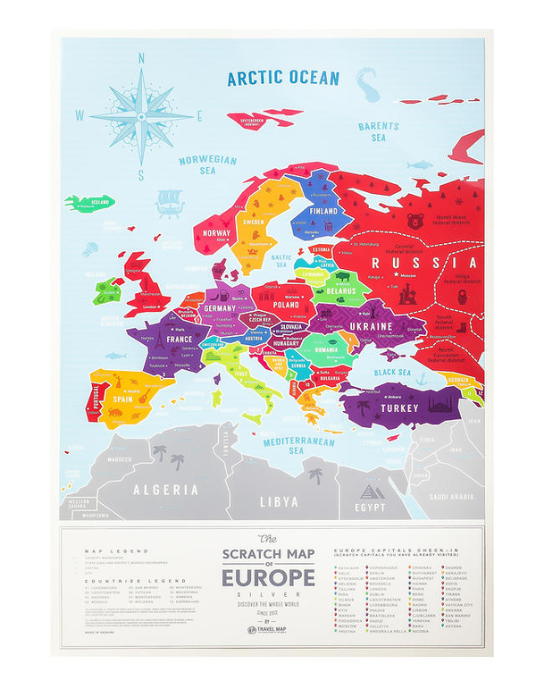 «Скретч карта Европы 1DEA.me Travel Map Silver (SE)», бренда 1DEA.me - фото №1