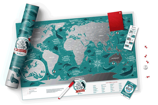 «Скретч карта мира 1DEA.me Travel Map Marine World на английском языке (MW)», бренда 1DEA.me - фото №1