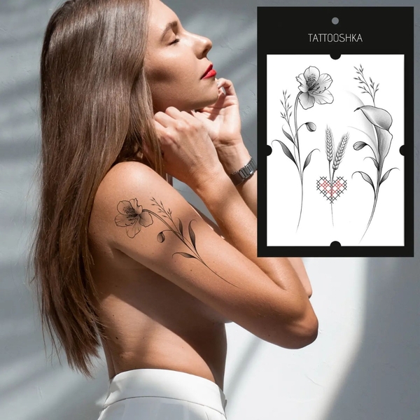 «Тимчасове тату Tattooshka Українські квіти із вишиванкою (LB-143)», бренда Tattooshka - фото №1