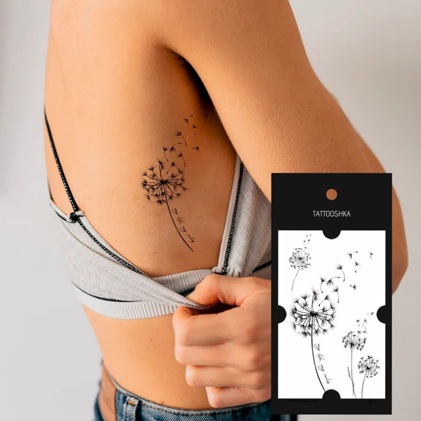 «Тимчасове тату Tattooshka Кульбабки з фразою (L-67)», бренда Tattooshka - фото №1