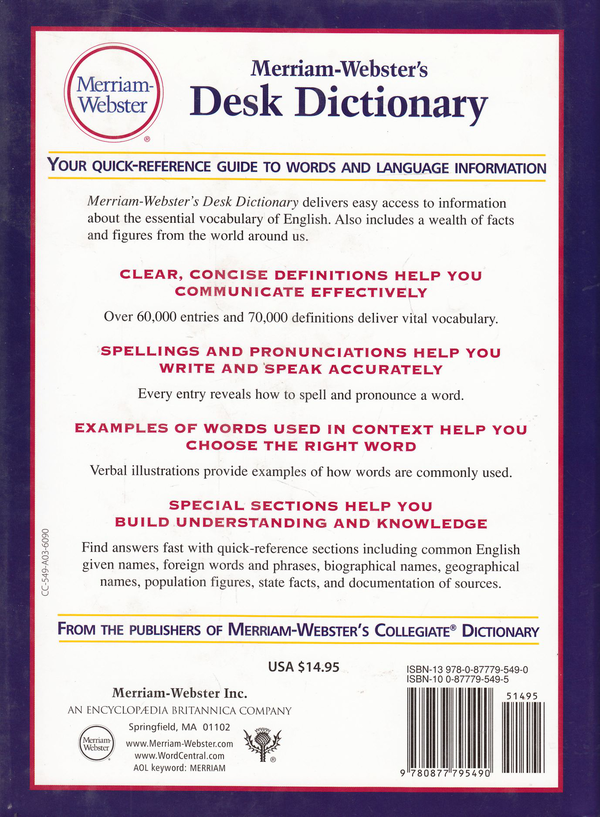 Бумажная книга «Merriam-Webster's Desk Dictionary» - фото №1