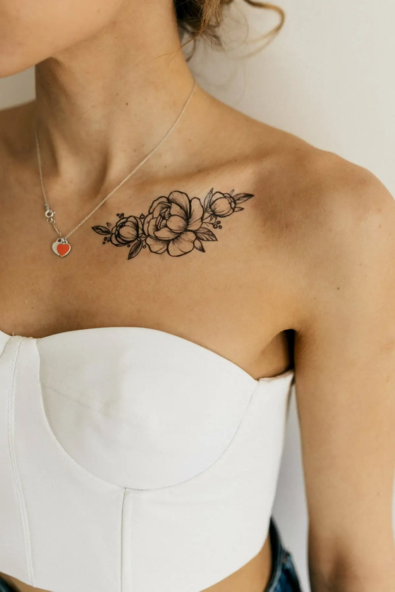 «Тимчасове тату Tattooshka Піони з гілочками (TH-391)», бренда Tattooshka - фото №1