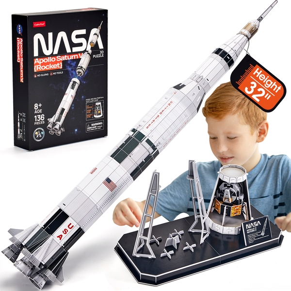 «Тривимірна головоломка-конструктор CubicFun NASA Ракета Аполлон Сатурн-5 136 ел. (DS1059h)», бренда CubicFun - фото №1