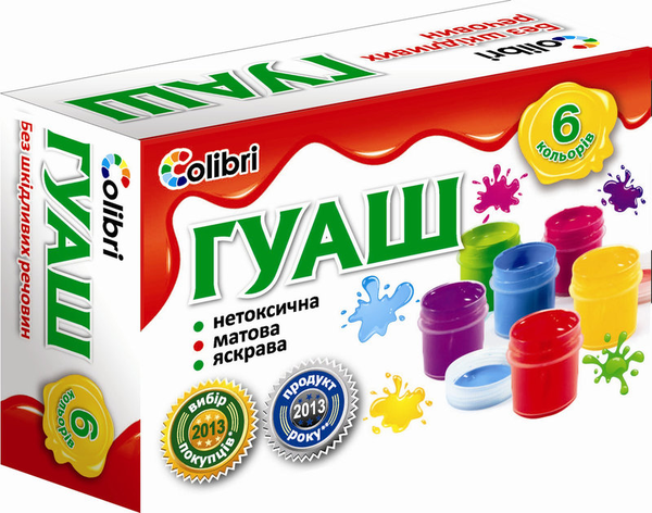  «Гуаш Мицар Яскраві плями 6 кольорів (Ц394001У)», бренду Мицар - фото №1