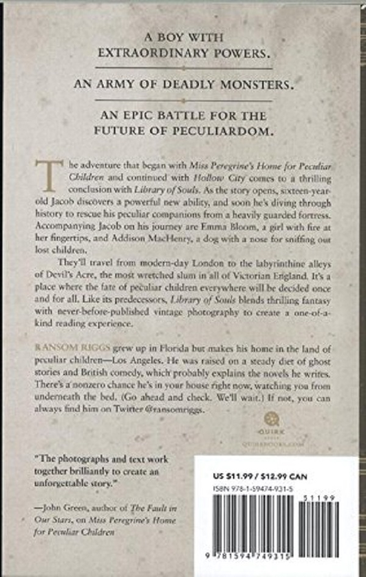 Бумажная книга «Library Of Souls. The Third Novel of Miss Peregrine's Peculiar Children », автор Ренсом Риггз - фото №1