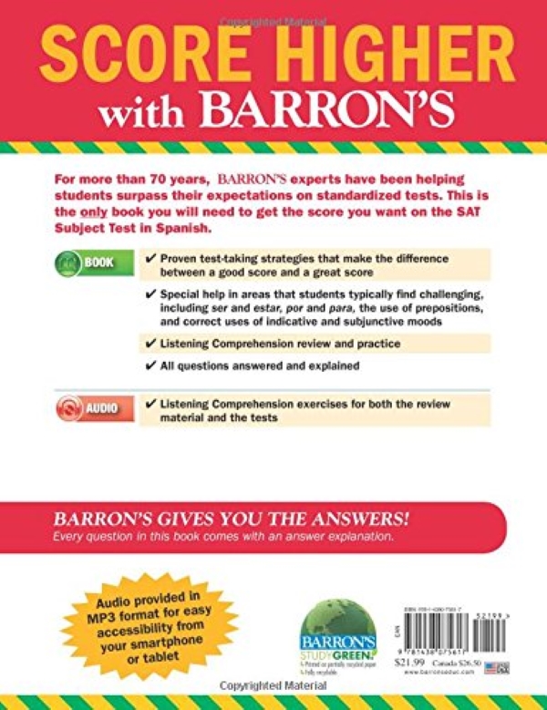 Паперова книга «Barron's SAT Subject Test Spanish», автор Хосе М. Діас - фото №1