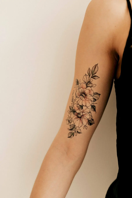  «Тимчасове тату Tattooshka Три трояндові гілочки (HB-352)», бренда Tattooshka - фото №1