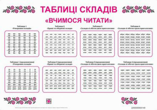 [object Object] «Комплект таблиць Таблиці складів (Вчимося читати)», автор Галина Сапун - фото №1
