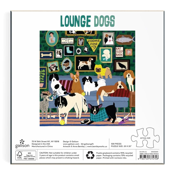  «Пазл Galison Lounge Dogs 500 Piece Puzzle», бренда Galison - фото №1