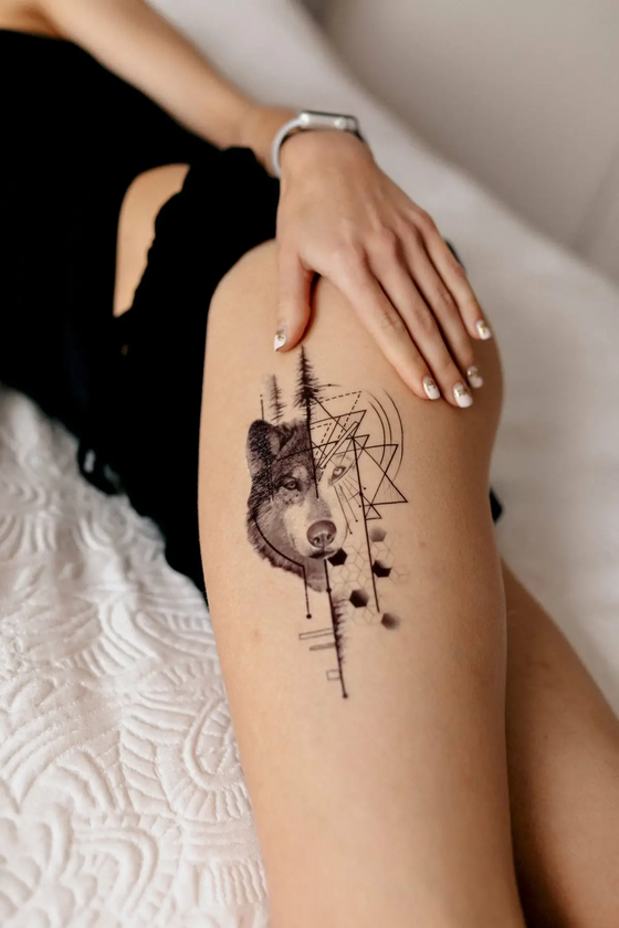«Тимчасове тату Tattooshka Геометричний вовк (XQB-089)», бренда Tattooshka - фото №1