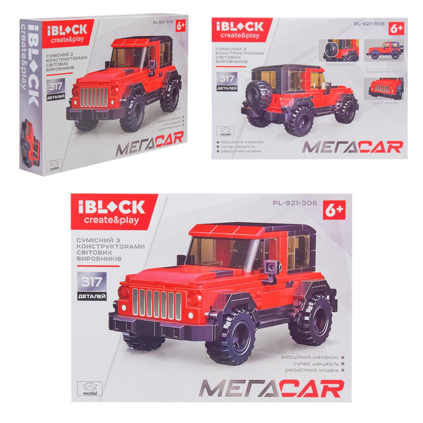 «Іграшка конструктор IBLOCK арт. PL-921-306, машинка, 317 дет., у коробці 21*28,5*5 см (PL-921-306)», бренда IBLOCK - фото №1