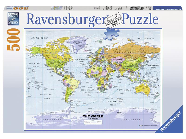  «Пазл Ravensburger Политическая карта мира 500 элементов (RSV-147557)», бренда Ravensburger - фото №1