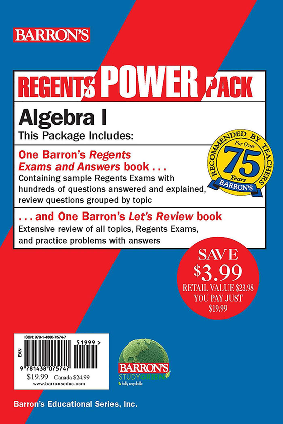 Бумажная книга «Regents Algebra I Power Pack : Let's Review Algebra I + Regents Exams and Answers: Algebra I», автор Гари М. Рубинштейн - фото №1