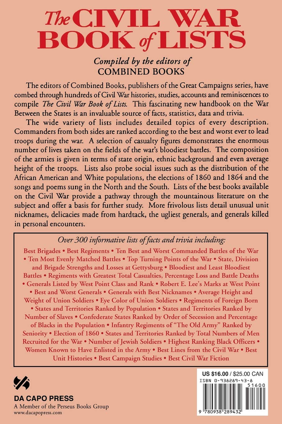 Бумажная книга «The Civil War Book Of Lists» - фото №1