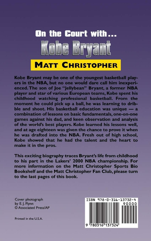 Паперова книга «On the Court with ... Kobe Bryant», автор Метт Крістофер - фото №1