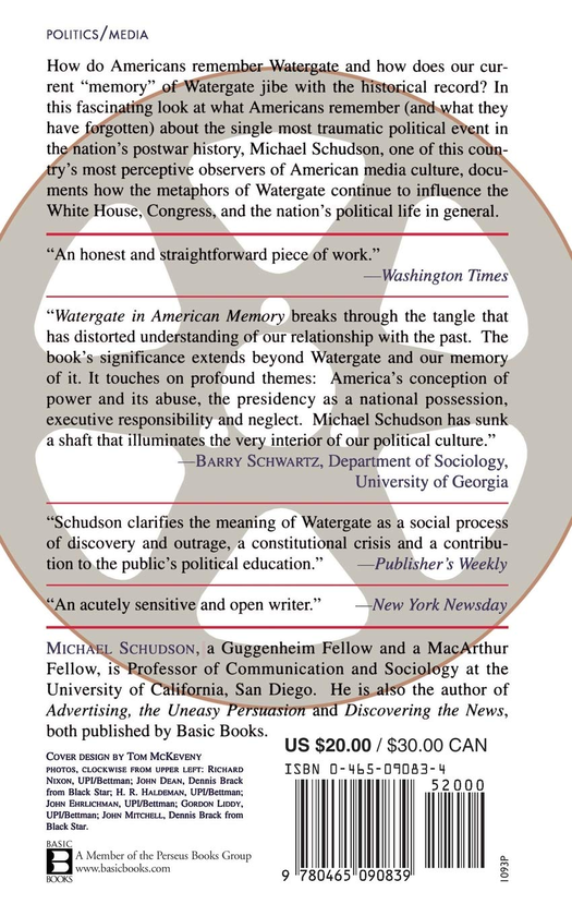 Паперова книга «Watergate In American Memory : How We Remember, Forget, And Reconstruct The Past», автор Майкл Шудсон - фото №1