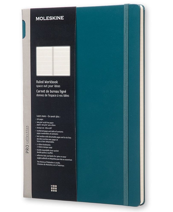  «Записная книжка Moleskine Workbook Pro A4 в линию твердая шалфей (PROWB51HK7)», бренда Moleskine - фото №1
