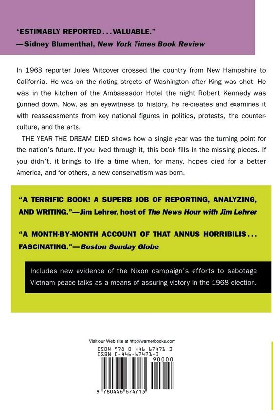 Паперова книга «The Year the Dream Died. Revisiting 1968 in America», автор Жюль Вітковер - фото №1
