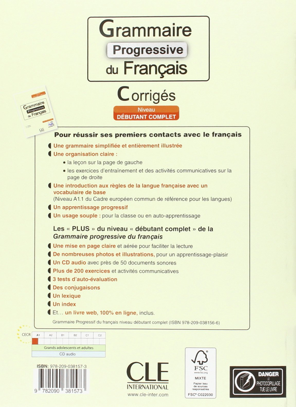Бумажная книга «Grammaire progressive du français Niveau Debutant Complet Corriges» - фото №1