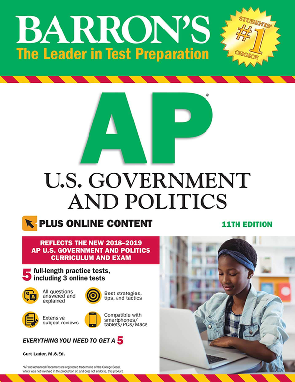 Паперова книга «Barron's AP U.S. Government and Politics with Online Tests», автор Курт Ладер - фото №1