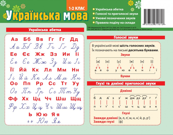 Бумажная книга «Картонка-підказка Абетка. Українська мова. 1-2 класи» - фото №1