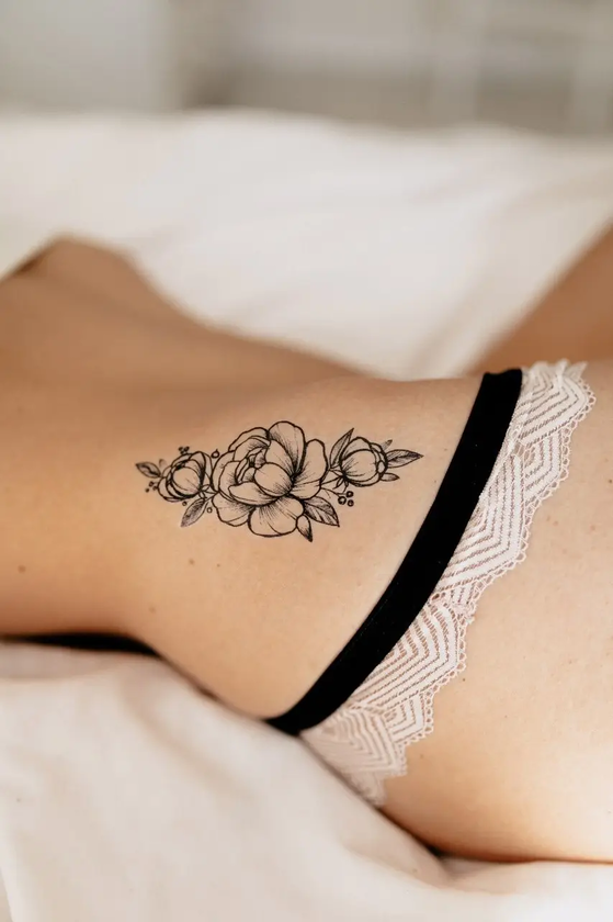 «Тимчасове тату Tattooshka Піони з гілочками (TH-391)», бренда Tattooshka - фото №1