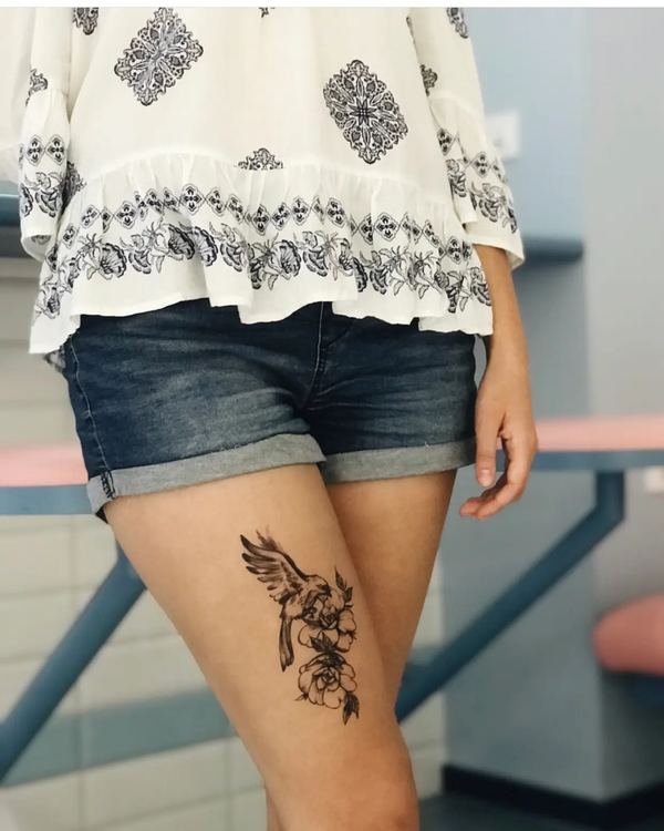 «Тимчасове тату Tattooshka Квіти з птахом (QC-909)», бренда Tattooshka - фото №1