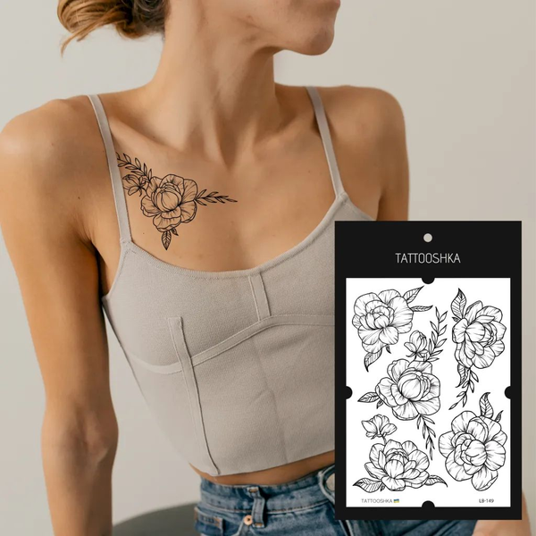  «Тимчасове тату Tattooshka Піони українські (LB-149)», бренда Tattooshka - фото №1