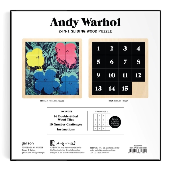  «Andy Warhol Flowers 2-in-1 Sliding Wood Puzzle», бренда Galison - фото №1