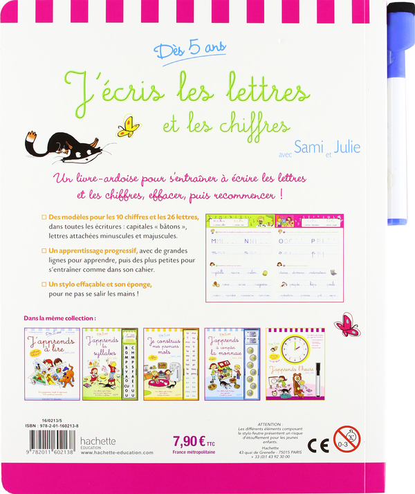 Паперова книга «J'écris les lettres et les chiffres avec Sami et Julie: Dès 5 ans (+ stylo + eponge)» - фото №1