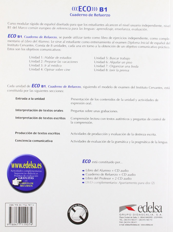 Паперова книга «ECO B1. Cuaderno de refuerzo (+ CD)», автор Альфредо Гонсалес Эрмосо - фото №1